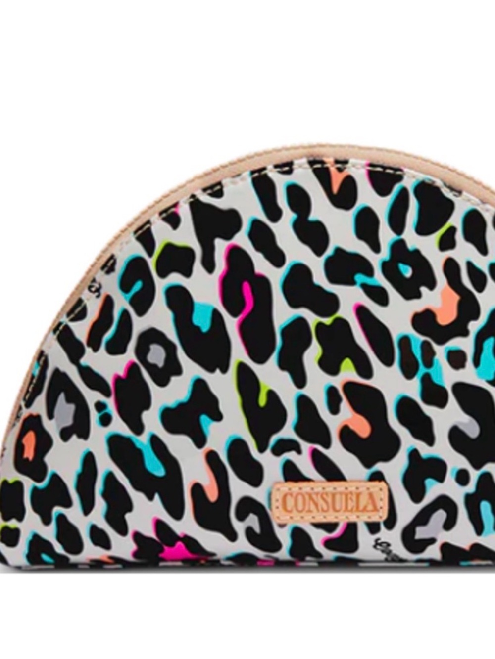 Consuela Multicolor Neon Leopard Half-Moon Cosmetic Bag